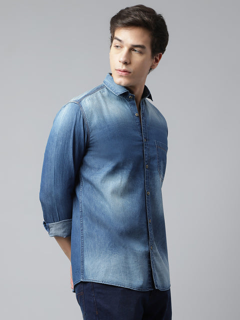 Men Blue Standard Fit Solid Casual Shirt