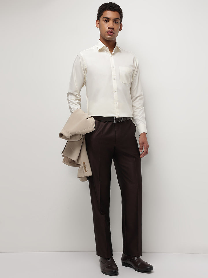 Men Cream Full Sleeve Formal Shirt