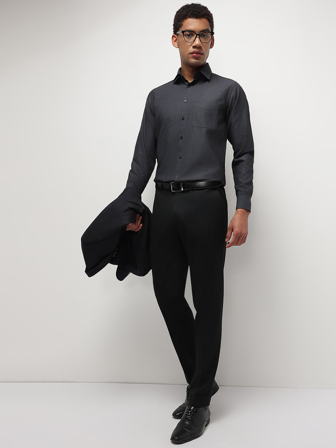 Men Dark Grey Full Sleeve Formal Shirt