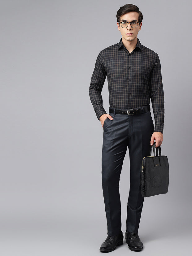 Men Black Regular Fit Checkered Formal Shirt