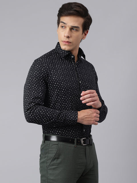 Men Black Standard Fit Printed Club Wear Shirt