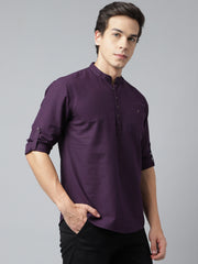 Men Dark Purple Standard Fit Solid Kurta
