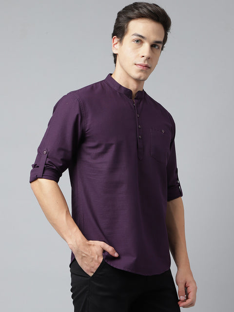 Men Dark Purple Standard Fit Solid Kurta