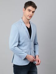 Men Sky Blue Regular Fit Solid Notched Lapel Casual Blazer