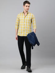 Men Khakhi Standard Fit Checkered Casual Shirt