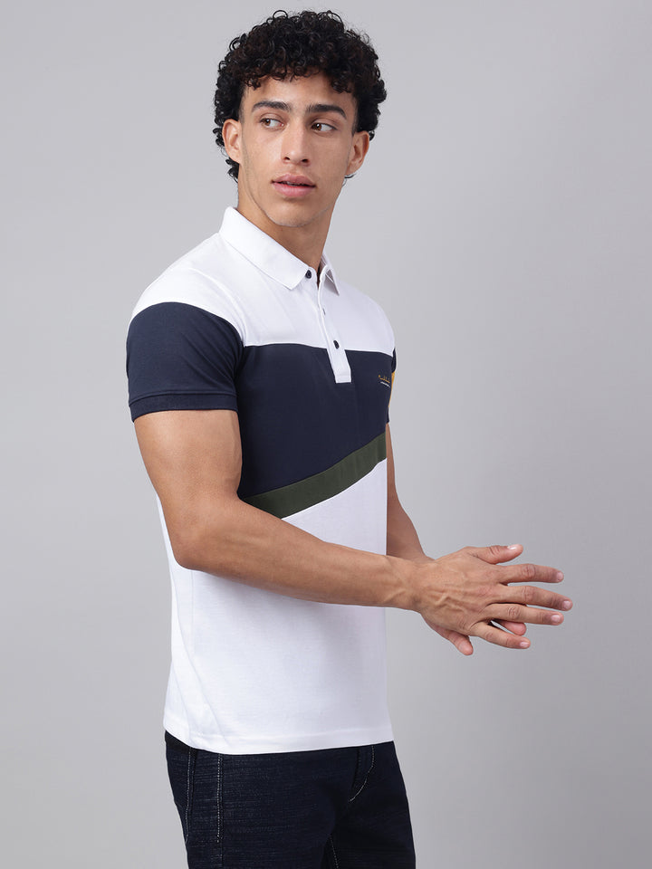 Men White Regular Fit Polo Neck t-shirt