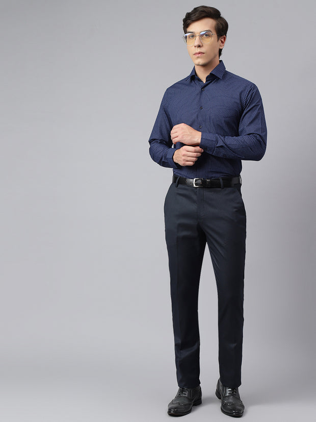 Men Navy Regular Fit Checkered Formal Shirt