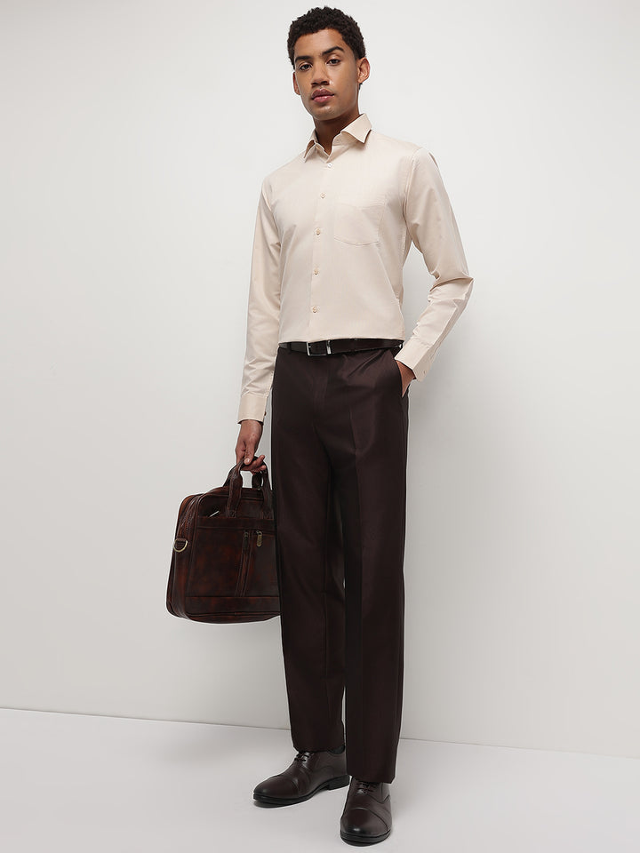 Men Beige Regular Fit Solid Formal Shirt