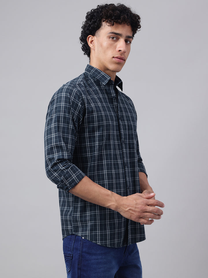 Men Navy Check Casual Shirt Cool Checks Easy Comfort