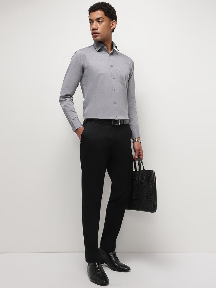 Men Grey Regular Fit Solid Formal Shirt