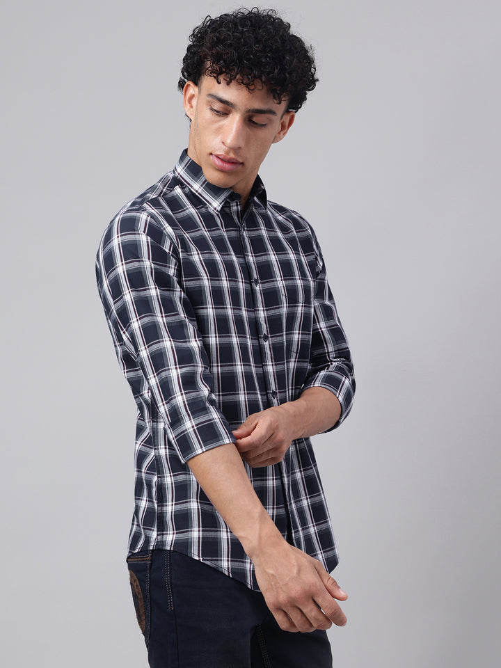Men Navy Check Casual Shirt Classic Checks Everyday Comfort