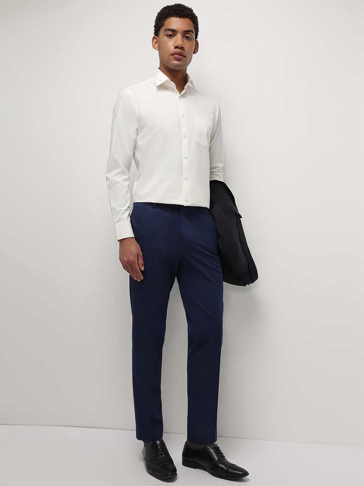 Men Cream Regular Fit Solid Formal Shirt