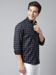 Men Navy Standard Fit Checkered Casual Shirt