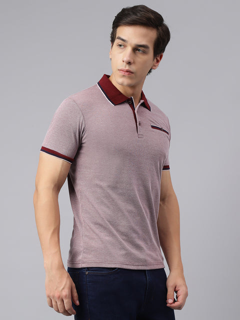 Men Wine Regular Fit Solid Polo Neck Casual T-Shirt