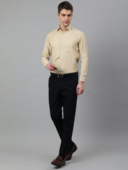 Men Light Khakhi Regular Fit Checkered Formal Shirt