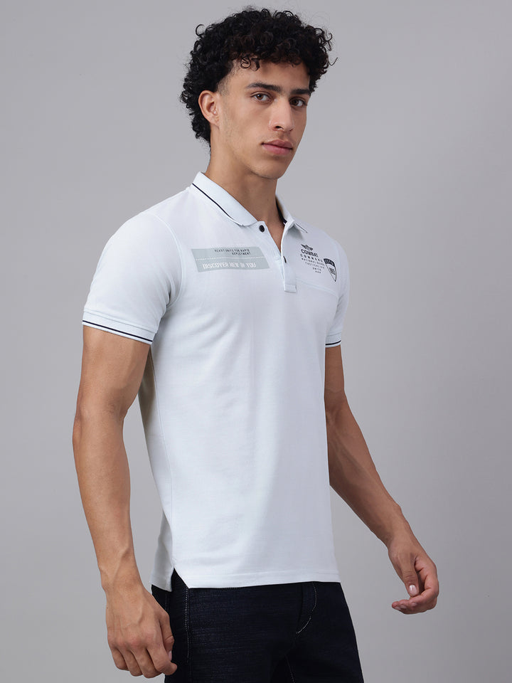 Men Light Sky Regular Fit Polo Neck t-shirt