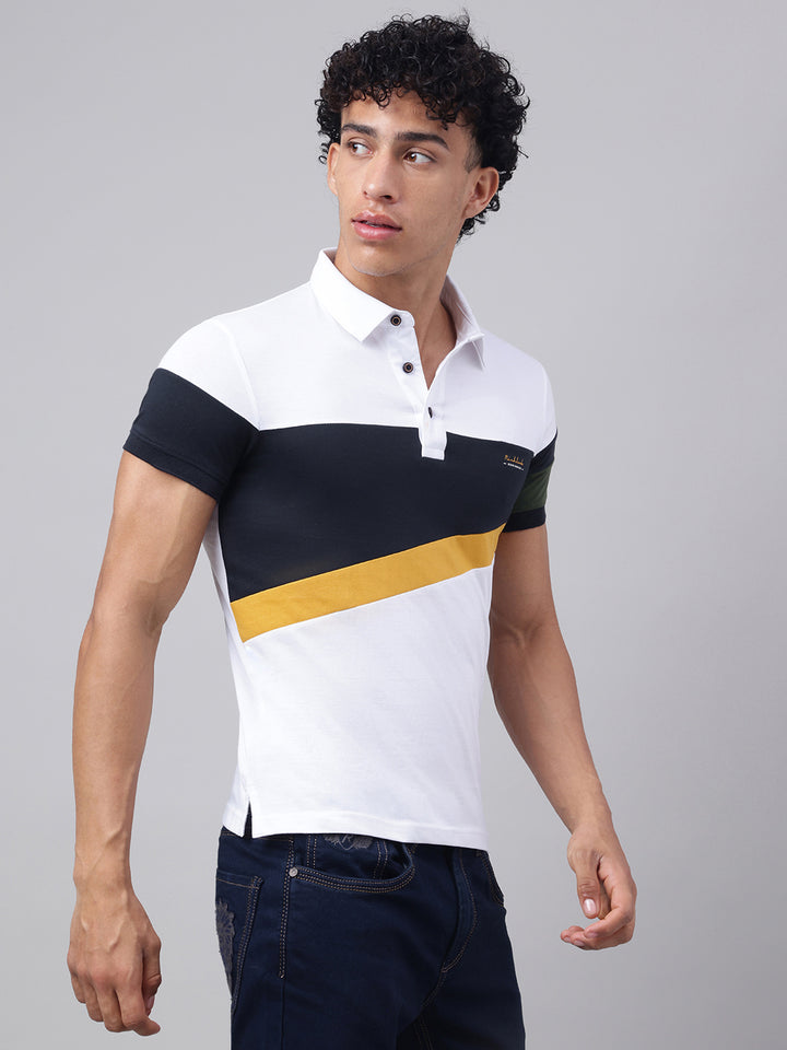 Men White Regular Fit Polo Neck t-shirt