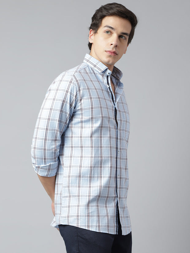 Men Ice Blue Standard Fit Checkered Casual Shirt