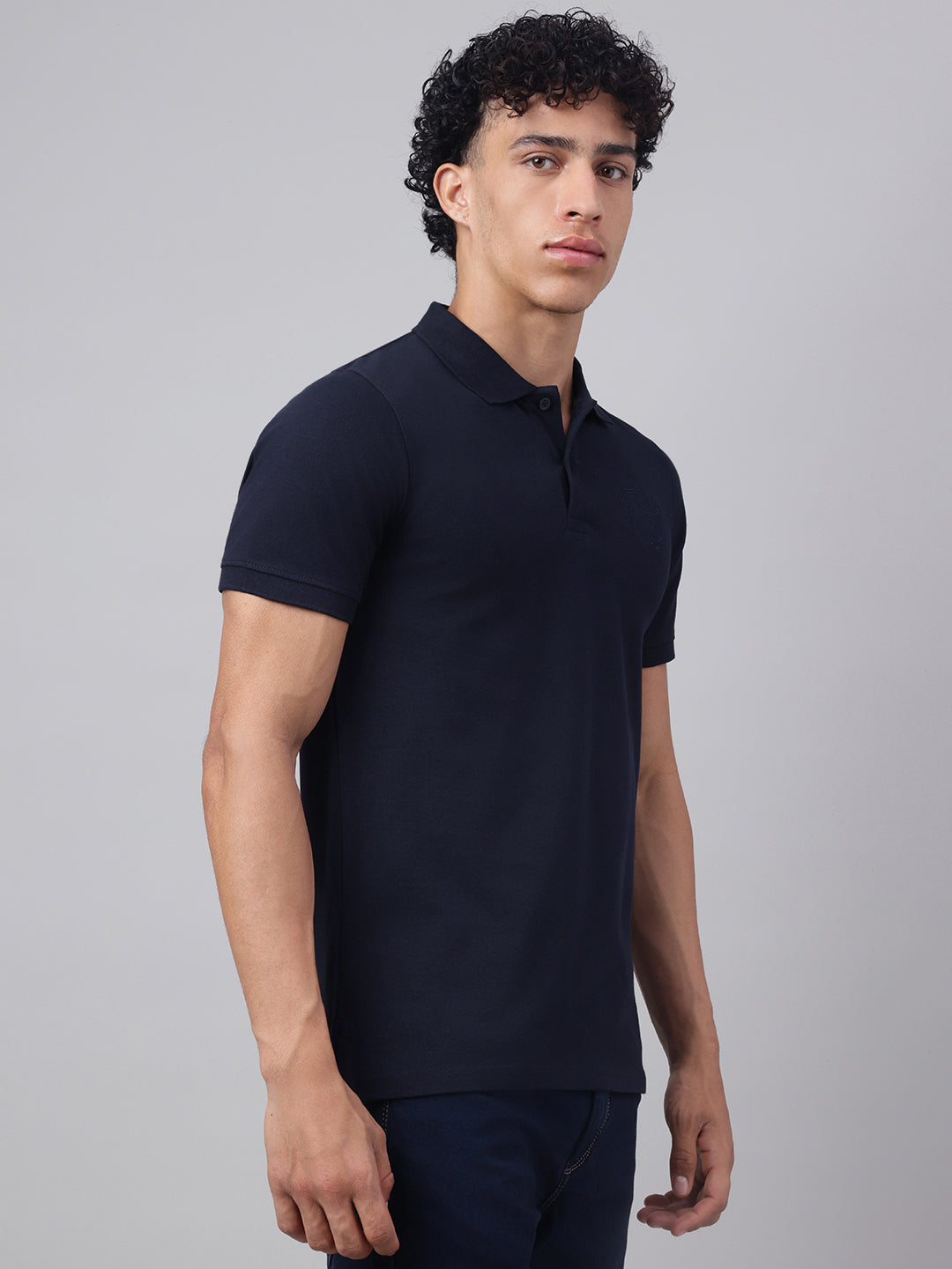 Men Navy Regular Fit Polo Neck t-shirt