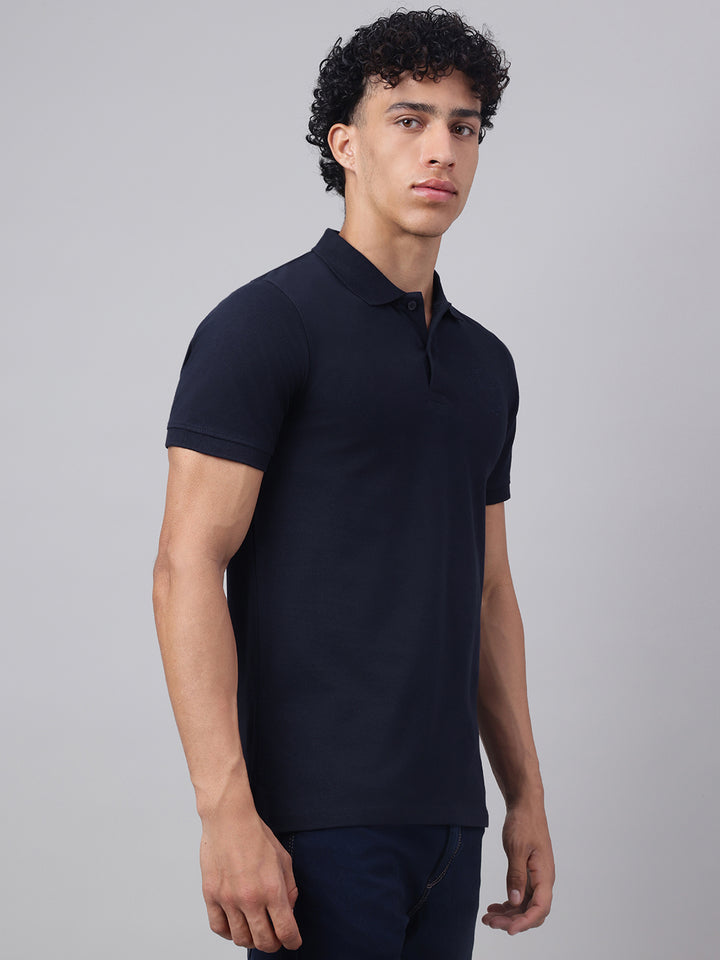Men Navy Regular Fit Polo Neck t-shirt