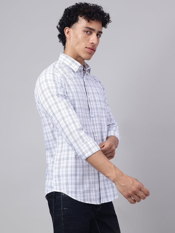 Men White Check Casual Shirt Simple Smart Stylish