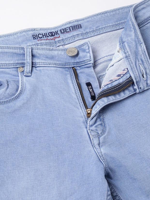 Men Ice Blue Slim Fit Mid Rise Clean Look Strechable Jeans
