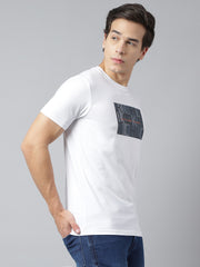 Men White Regular Fit Printed Crew Neck Casual T-Shirt