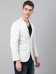 Men Off White Regular Fit Solid Notched Lapel Casual Blazer