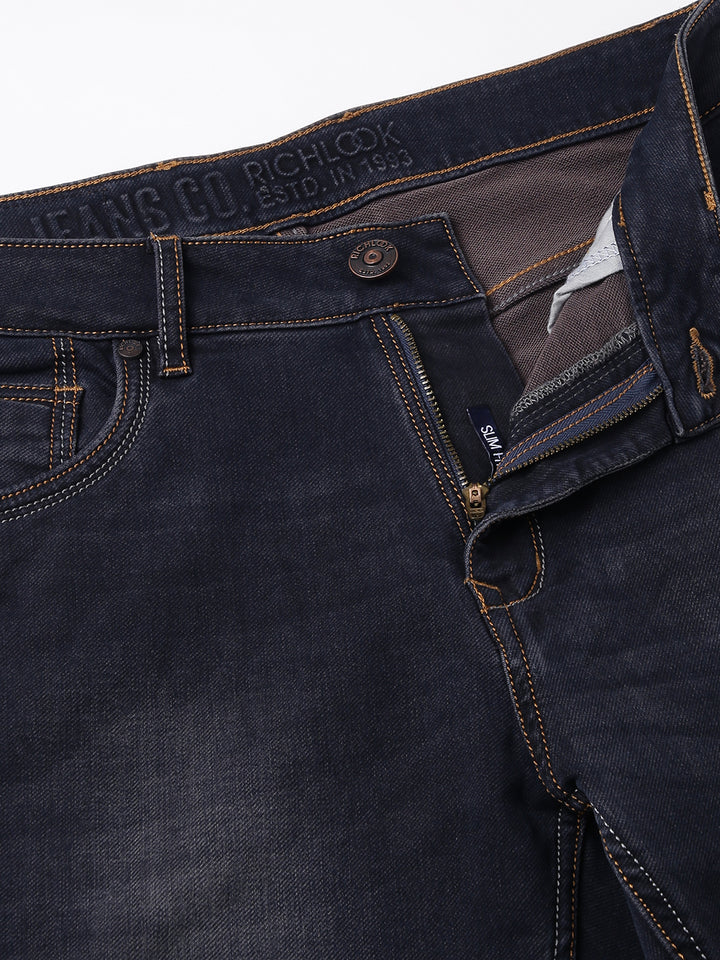 Men Dark Indigo Slim Fit Mid Rise Clean Look Stretchable Jeans