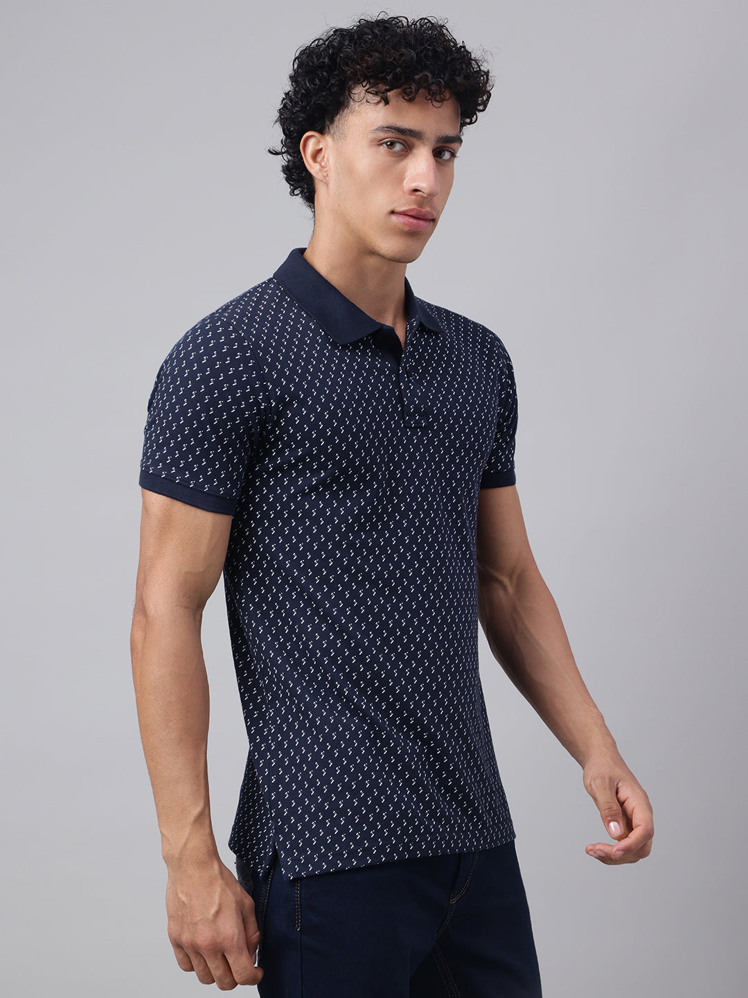 Men Navy Regular Fit Polo Neck t-shirt