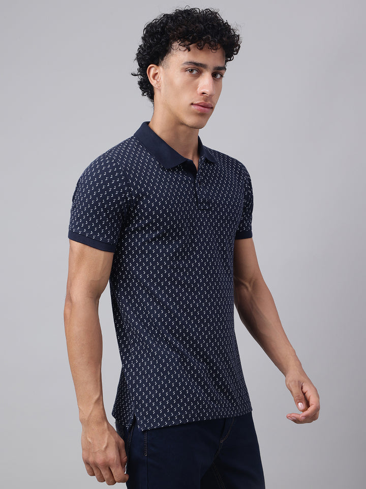 Men Navy Regular Fit Polo Neck t-shirt