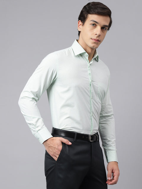 Men Light Green Regular Fit Checkered Formal Shirt
