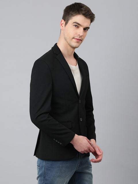 Men Black Regular Fit Solid Notched Lapel Casual Blazer