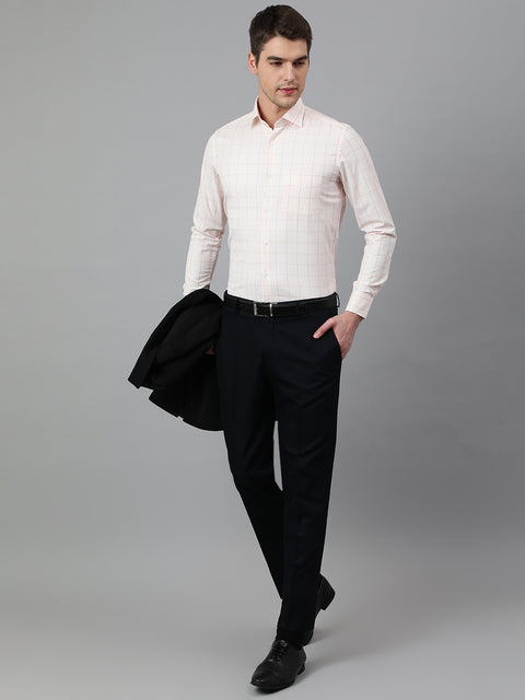 Men Peach Regular Fit Checkered Formal Shirt