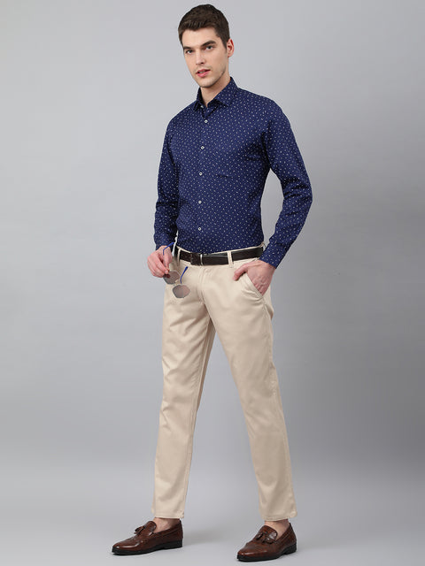 Men Dark Blue Standard Fit Printed Club Wear Shirt