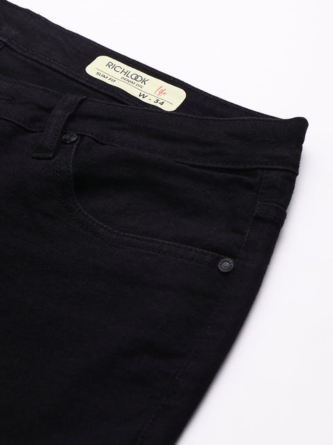 Men Black Slim Fit Mid Rise Clean Look Strechable Jeans