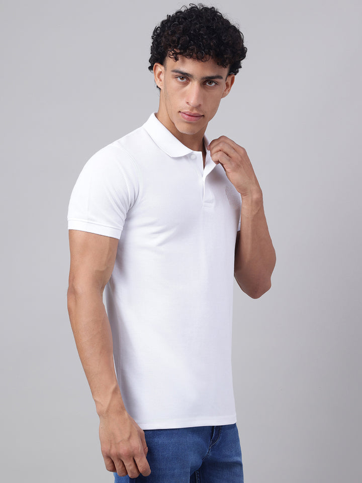 Men White Regular Fit Polo Neck t-shirt