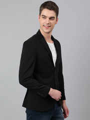 Men Black Regular Fit Solid Notched Lapel Casual Blazer