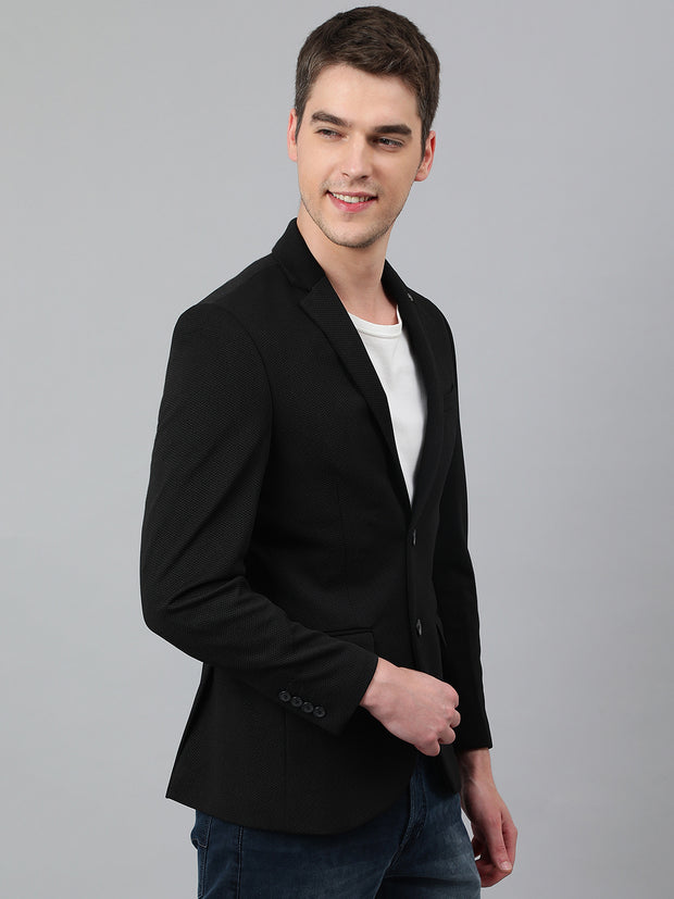Men Black Regular Fit Solid Notched Lapel Casual Blazer
