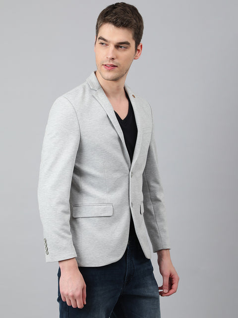 Men Grey Regular Fit Solid Notched Lapel Casual Blazer