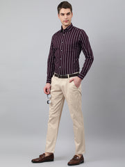Men Wine Standard Fit Striped Club Wear Shirt