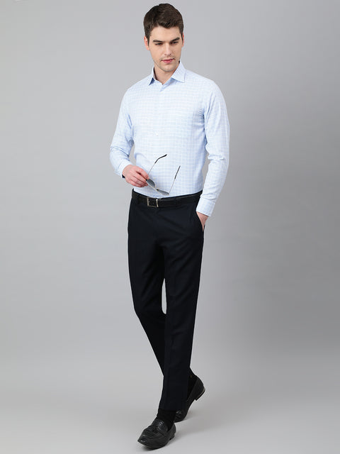Men Sky Regular Fit Checkered Formal Shirt