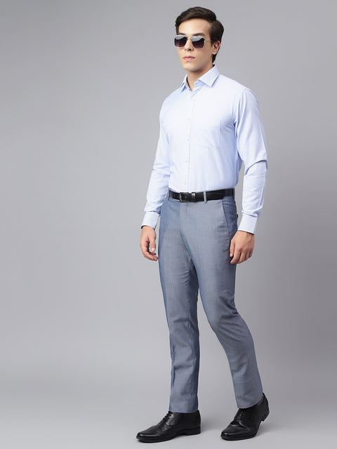 Men White Regular Fit Lining Formal Shirt