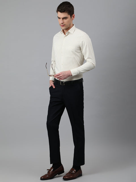 Men Beige Regular Fit Striped Formal Shirt