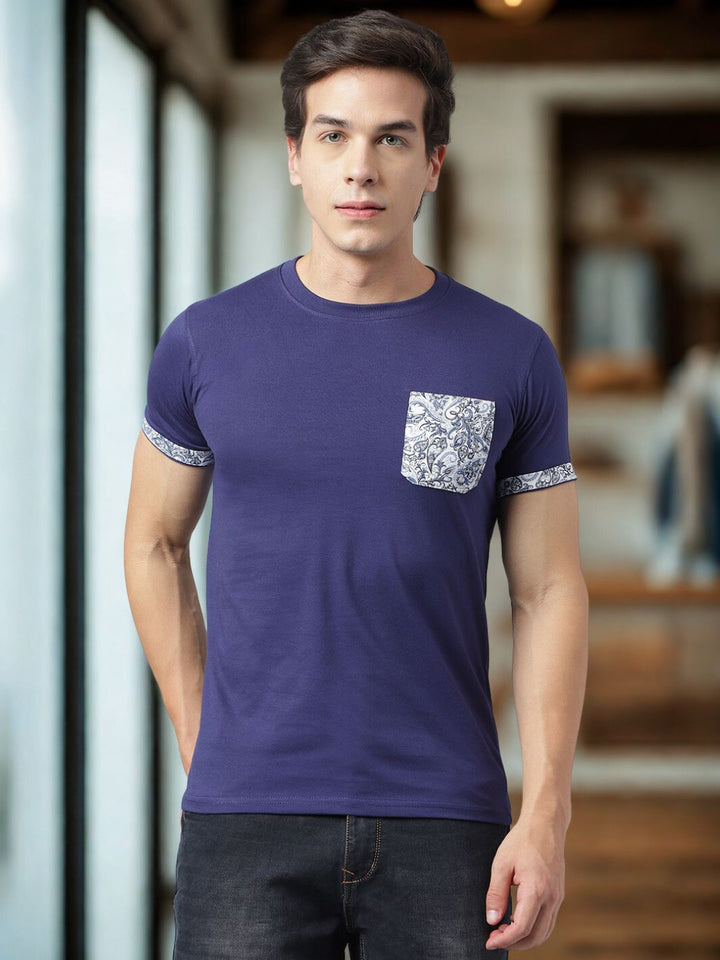 Men’s Navy Blue Floral Detailed T-Shirt