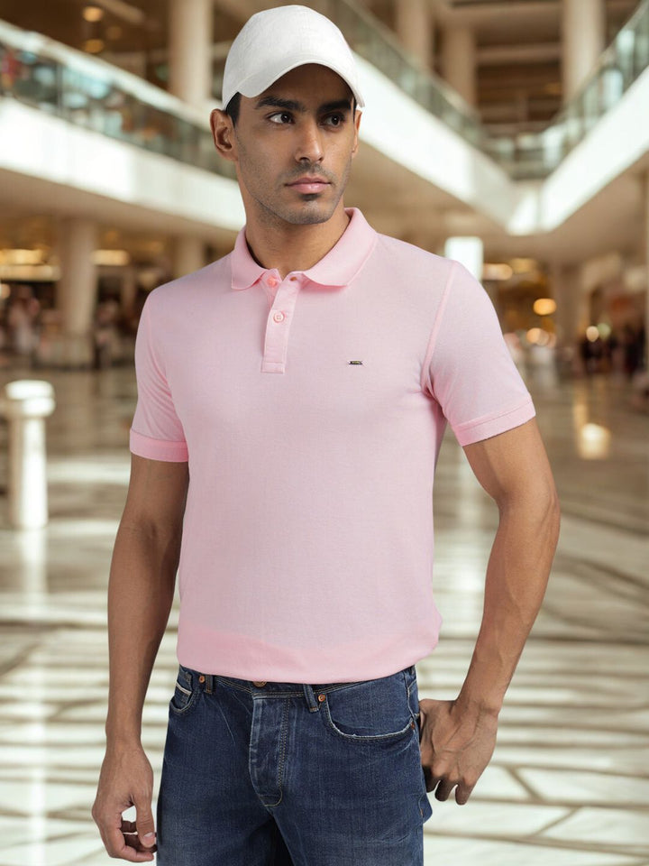 Men Pink Regular Fit Solid Polo T-shirt