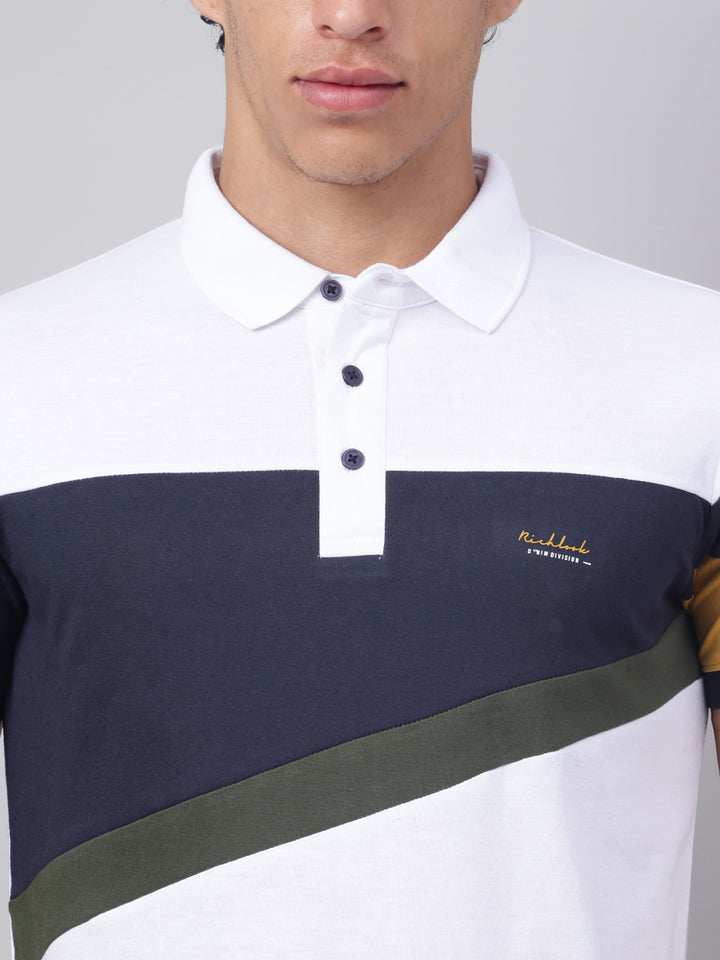 Men White Regular Fit Polo Neck t-shirt