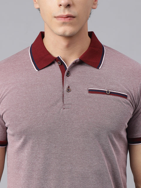Men Wine Regular Fit Solid Polo Neck Casual T-Shirt