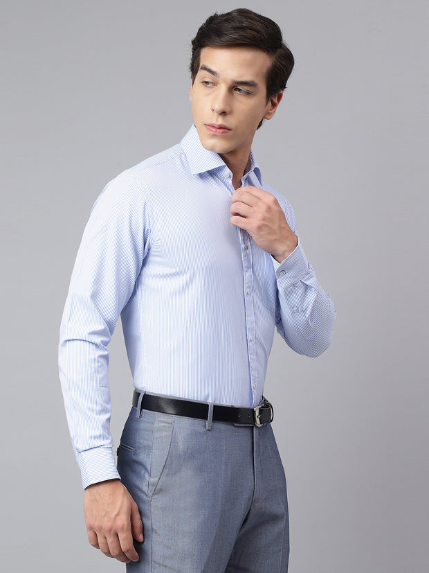 Men White Regular Fit Lining Formal Shirt