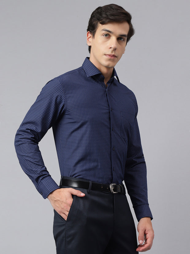 Men Navy Regular Fit Checkered Formal Shirt